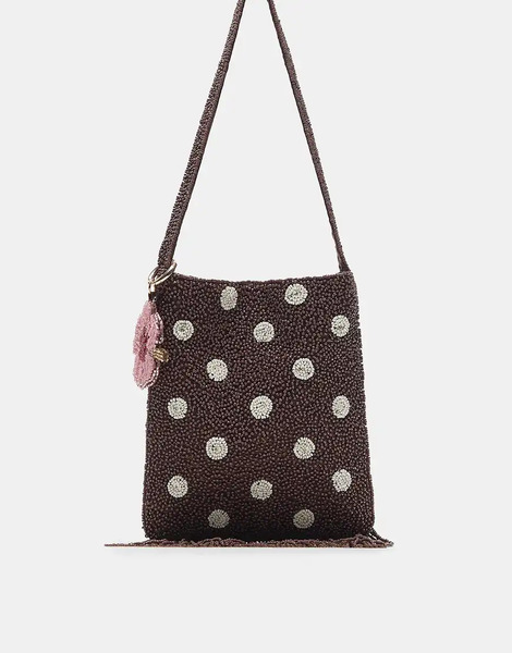  Pull & Bear Embellished Polka Dot Shoulder Bag In Brown 