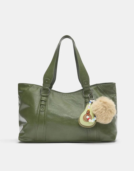  Pull & Bear Embellished Shopper Bag In Khaki Multi 