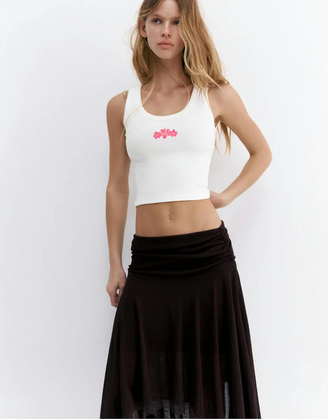  Pull & Bear Embroidered Chilli Tank Top In Ice White 