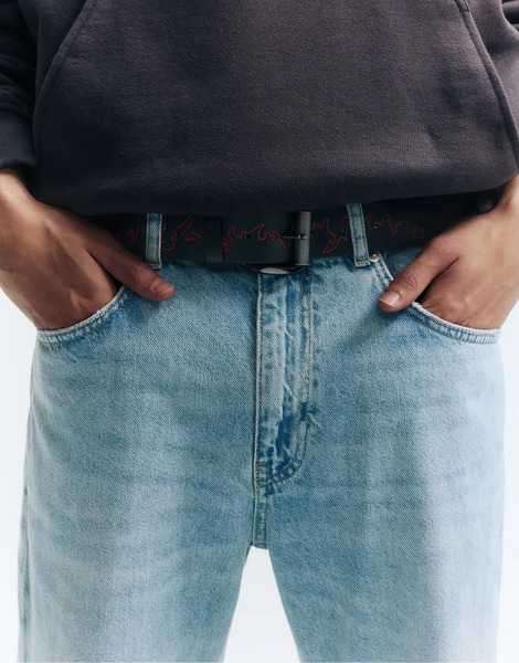 Pull & Bear Embroidered Flame Belt In Black 