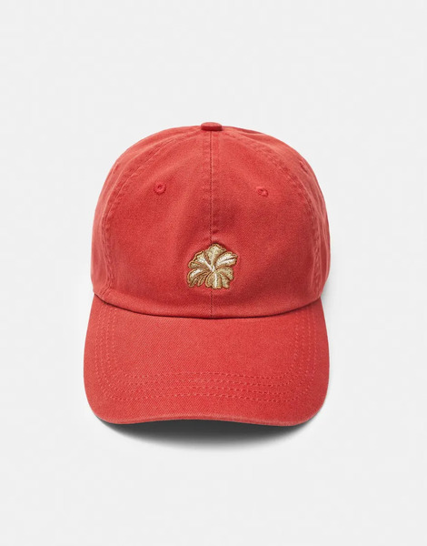  Pull & Bear Embroidered Hibiscus Flower Cap In Red 