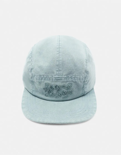  Pull & Bear Embroidered 5 Panel Blue Cap In Blue 