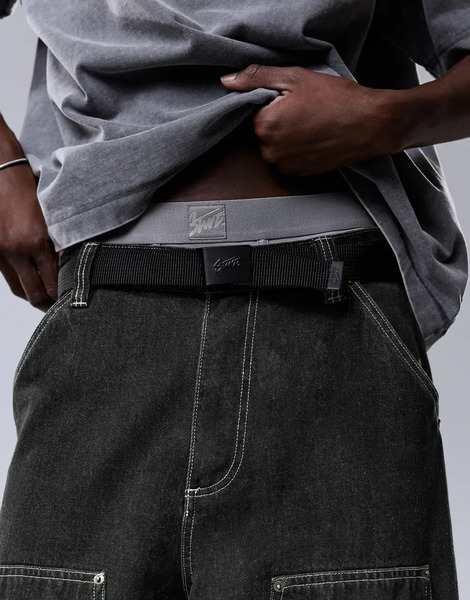  Pull & Bear Fabric Belt With Black Stwd Buckle In Black 