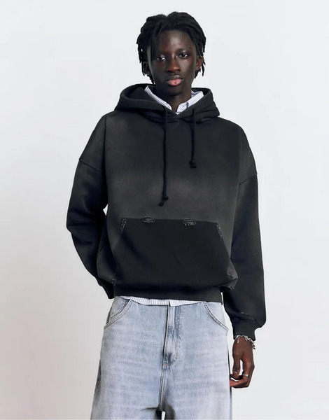  Pull & Bear Faded Hoodie In Black 