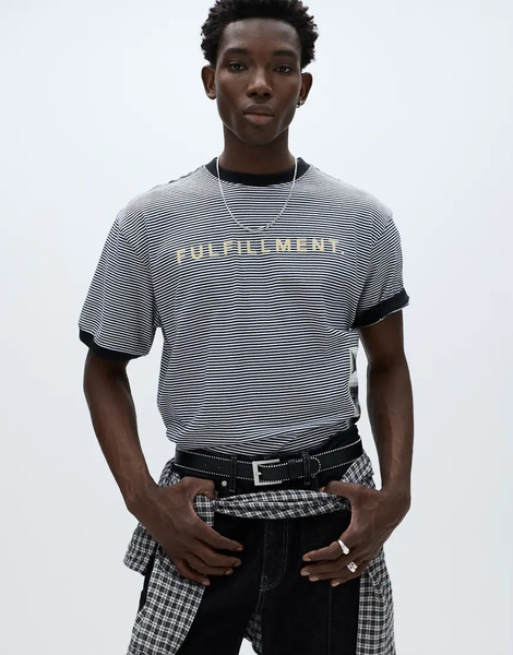  Pull & Bear Faux Leather Belt With Metallic Edges In Black 