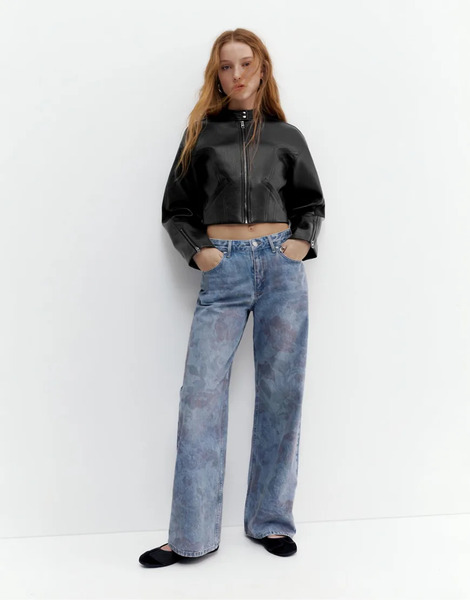  Pull & Bear Faux Leather Biker Jacket In Black 