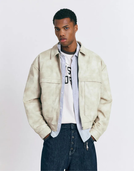  Pull & Bear Faux Leather Jacket In Beige Neutral 