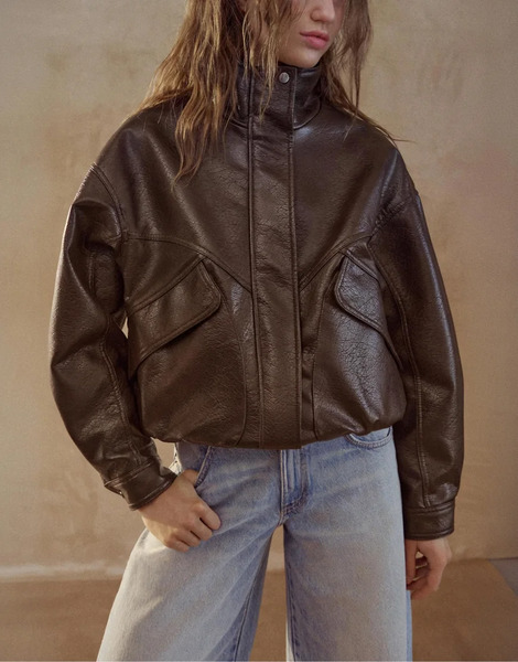  Pull & Bear Faux Leather Jacket In Chocolate Brown 