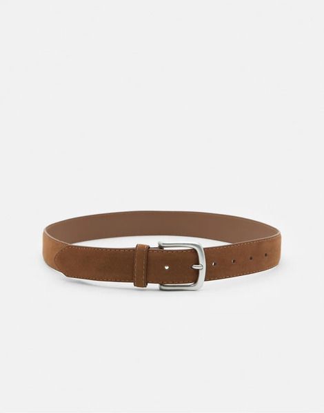  Pull & Bear Faux Suede Belt In Brown 