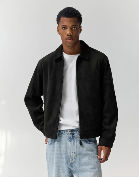  Pull & Bear Faux Suede Jacket In Black 