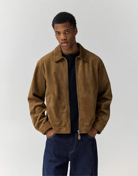  Pull & Bear Faux Suede Jacket In Brown 