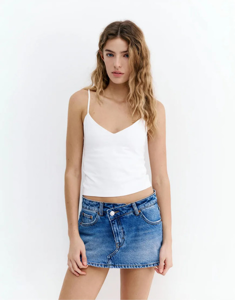  Pull & Bear Fine Strap Top In Ice White 