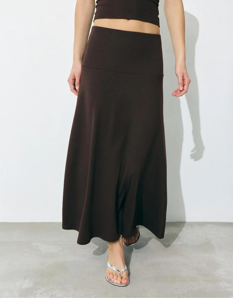  Pull & Bear Flared Midi Skirt In Brown 