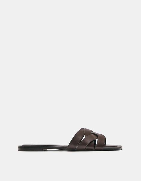  Pull & Bear Flat Strap Sandals In Brown 