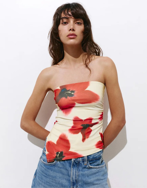  Pull & Bear Floral Bandeau Top In Mult Multi 