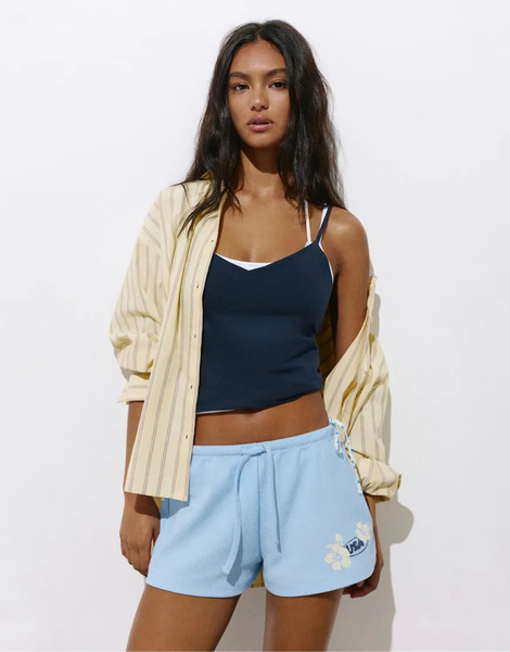  Pull & Bear Floral Textured Shorts In Light Blue 