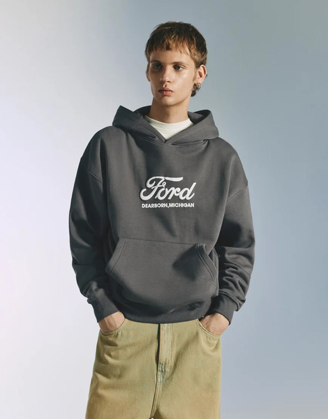  Pull & Bear Ford Hoodie In Grey 