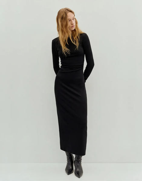  Pull & Bear Gathered Midi Dress In Black 