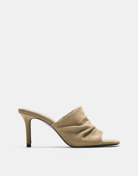  Pull & Bear Gathered Mule Heeled Sandals In Sand Multi 