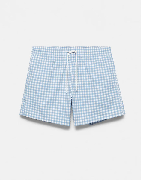  Pull & Bear Gingham Check Swimsuit In Blue 