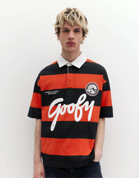  Pull & Bear Goofy Striped Polo Shirt In Striped Multi 