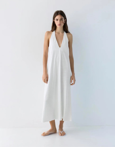  Pull & Bear Halter Midi Dress In White 