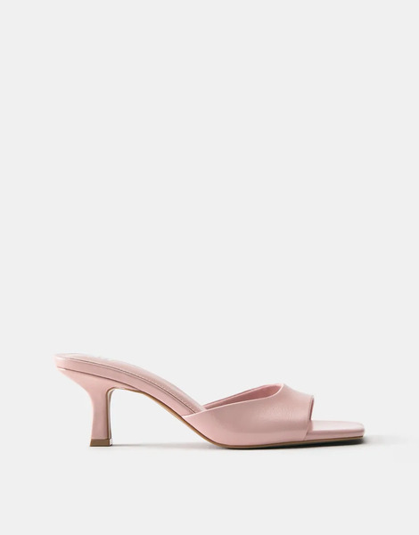  Pull & Bear Heeled Mule Sandals In Pink Neutral 