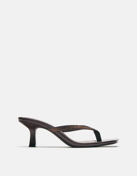  Pull & Bear Heeled Sandals With Rhinestones In Maroon Multi 