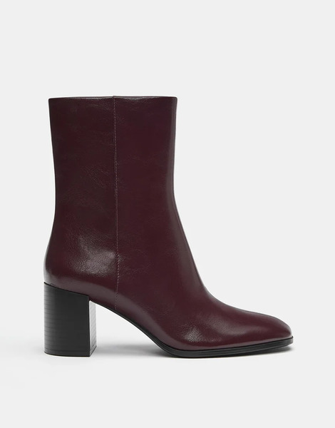 Pull & Bear High Heel Ankle Boots In Burgundy Red 