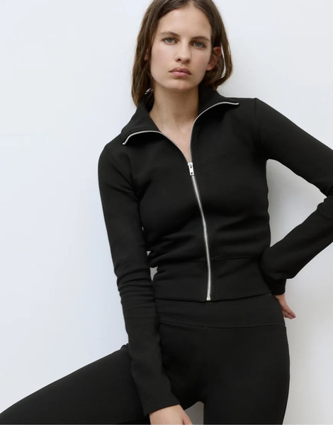  Pull & Bear High Neck Interlock Jacket In Black 