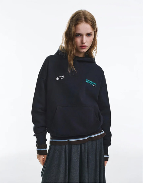  Pull & Bear Hoodie With Star Text In Navy 