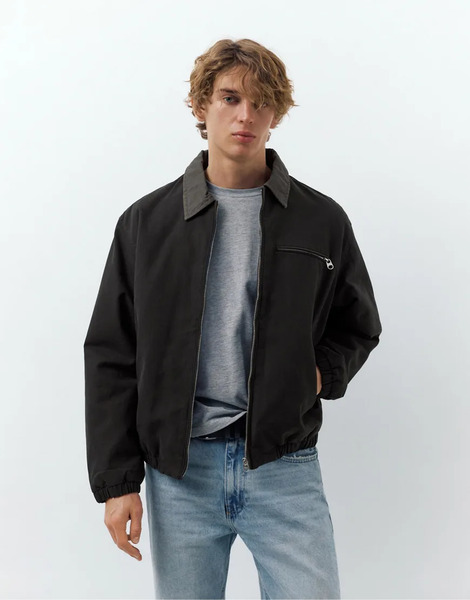  Pull & Bear Jacket With Contrast Collar In Black 
