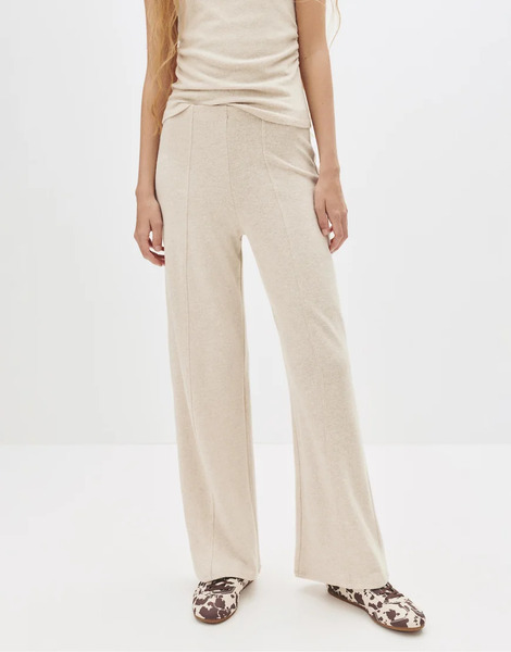  Pull & Bear Knit Wide Leg Trousers In Beige Neutral 