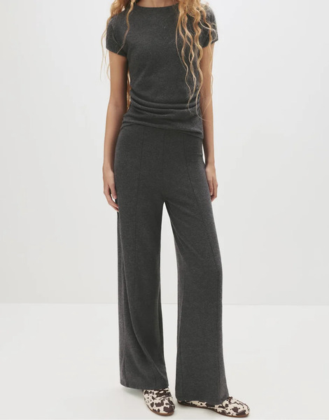  Pull & Bear Knit Wide Leg Trousers In Dark Grey 