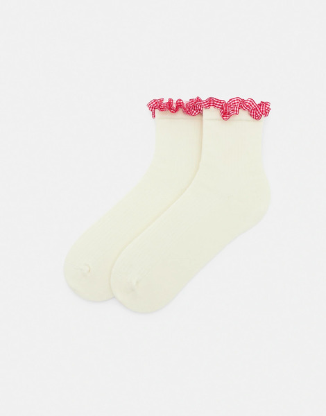  Pull & Bear Lace Trim Socks In Red 