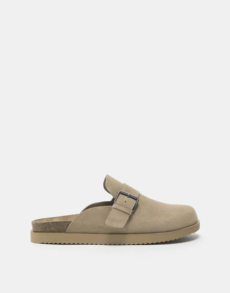 Pull & Bear Leather Buckle Clogs In Ecru White 