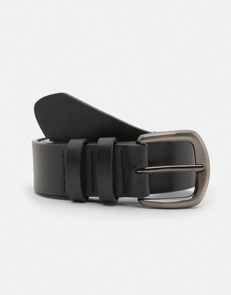  Pull & Bear Leather Effect Belt With Double Loop In Black 