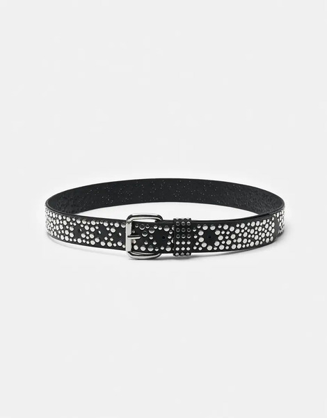  Pull & Bear Leather Effect Studded Belt In Black 