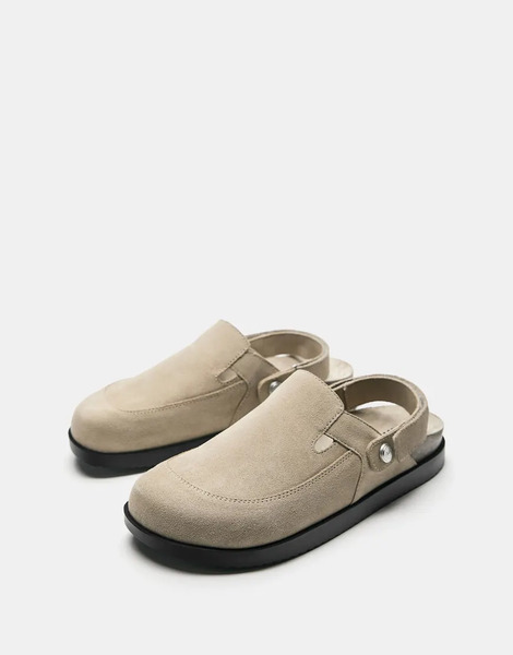  Pull & Bear Leather Strap Clogs In Ecru White 
