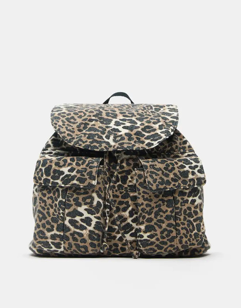  Pull & Bear Leopard Print Backpack In Leopard Multi 