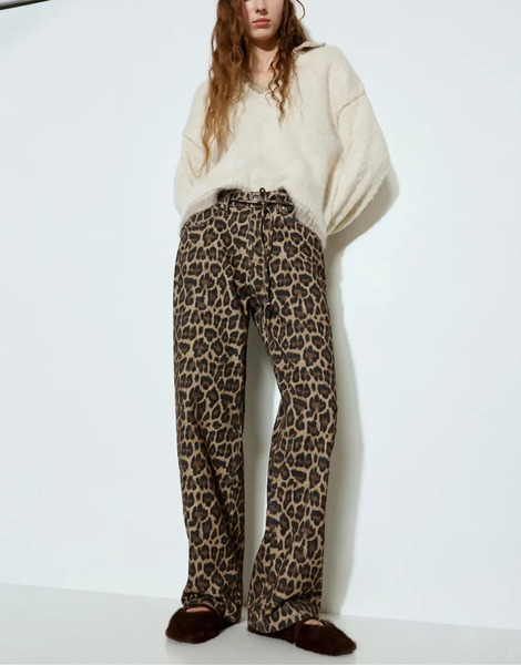  Pull & Bear Leopard Print Trousers With Drawstring In Leopard Multi 