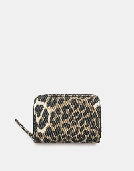  Pull & Bear Leopard Print Wallet In Leopard Multi 