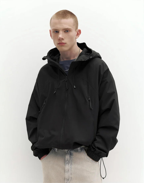  Pull & Bear Lightweight Hooded Raincoat In Black 