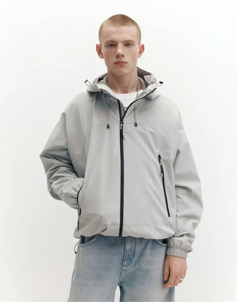  Pull & Bear Lightweight Hooded Raincoat In Pale Marl Grey 