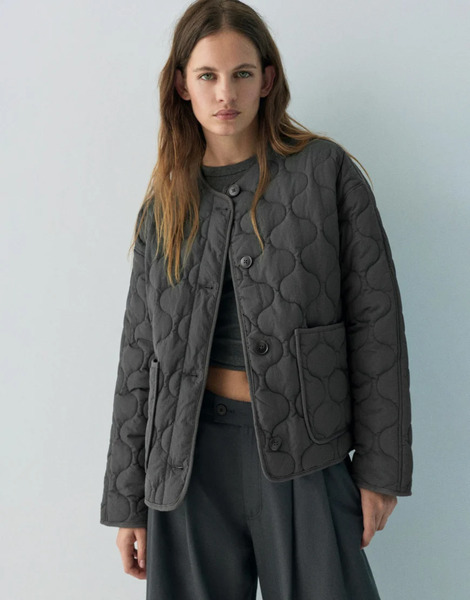  Pull & Bear Lightweight Padded Jacket In Grey 