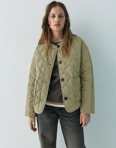  Pull & Bear Lightweight Padded Jacket In Khaki Green 