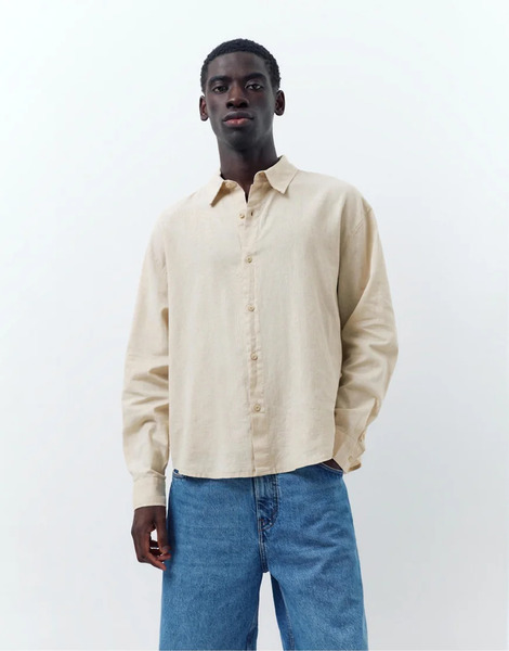  Pull & Bear Linen Blend Shirt In Beige Neutral 