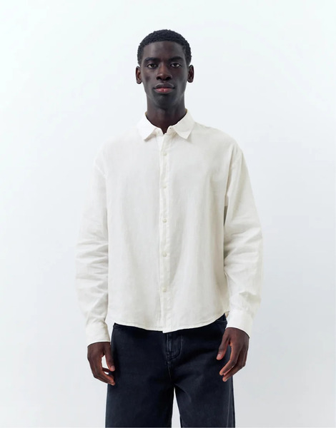  Pull & Bear Linen Blend Shirt In Off White 
