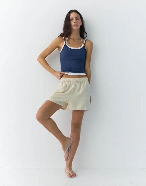  Pull & Bear Linen Blend Shorts In Beige Neutral 