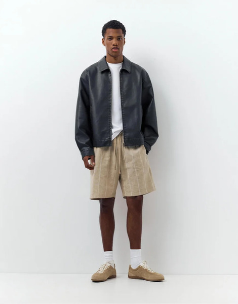  Pull & Bear Linen Blend Shorts In Light Camel Neutral 
